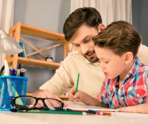 Single dad tutoring son