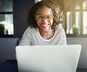 woman working on her laptop